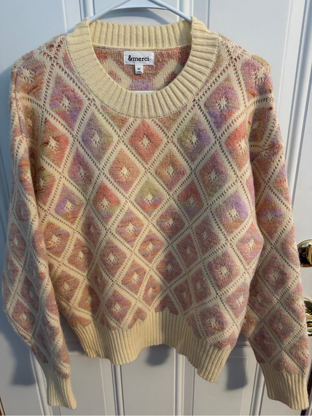 Cream Pastel Diamond Knit Sweater